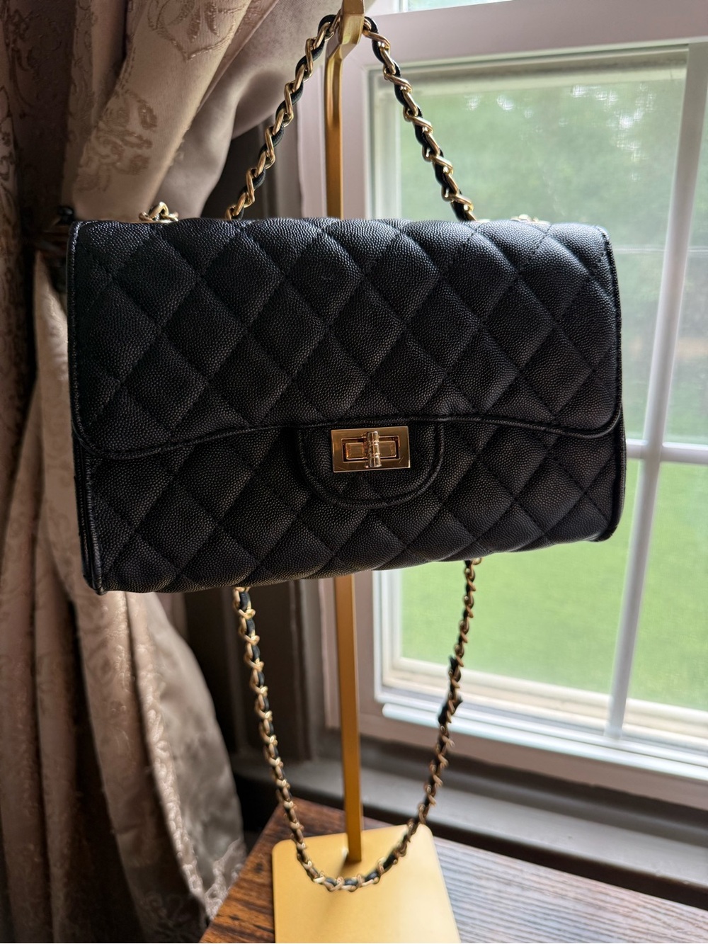 Urban Expressions Black Quilted Chain Crossbody Bag with Gold Hardware